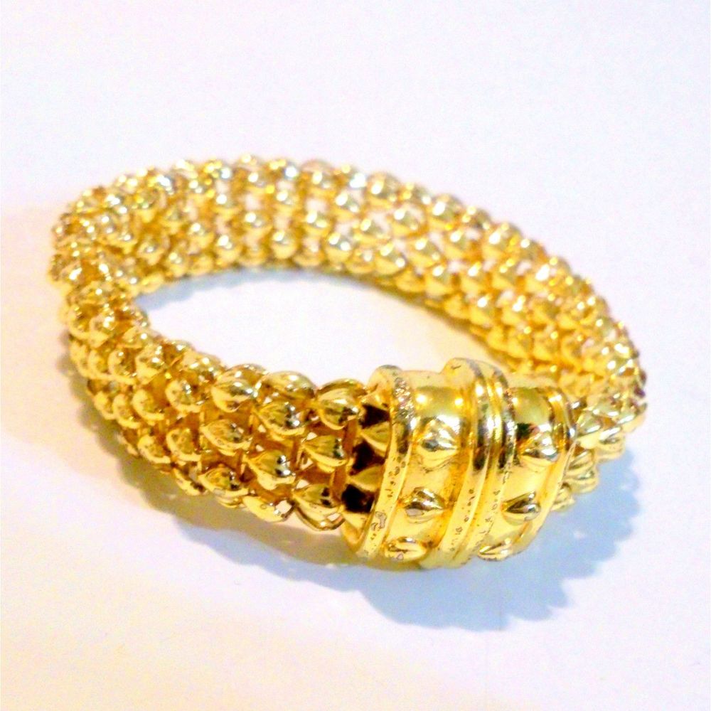 Gold Tone Mesh Like Magnetic Clasp Statement Bracelet